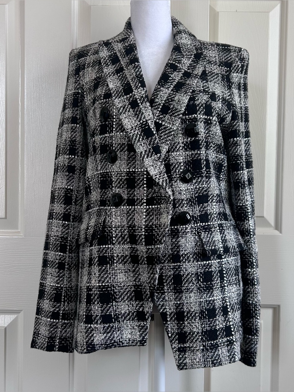 Veronica Beard Rhinestone Miller Plaid Tweed Dickey Jacket Size 4 Crystals